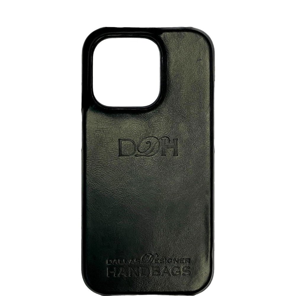 DALLAS DESIGNER HANDBAGS  Leather iPhone 15 Pro Max MagSafe Phone Case Black